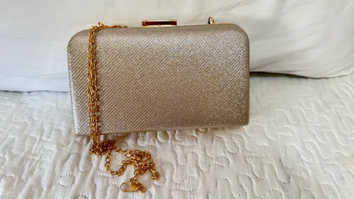 Clutch Festa Champagne/Dourada com 2 Alças - Excelente Estado