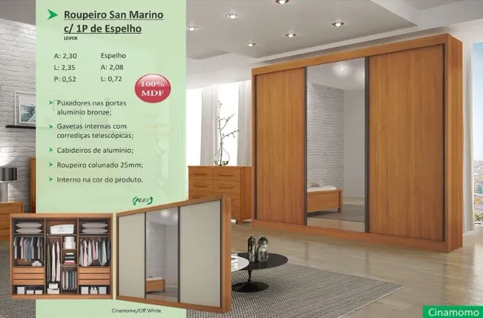 Guarda Roupa 100% MDF PORTA COM ESPELHO FRETE E MONTAGEM GRÁTIS