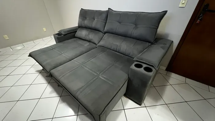 Sofá Sol retrátil e reclinável de 2 lugares, tecido suede