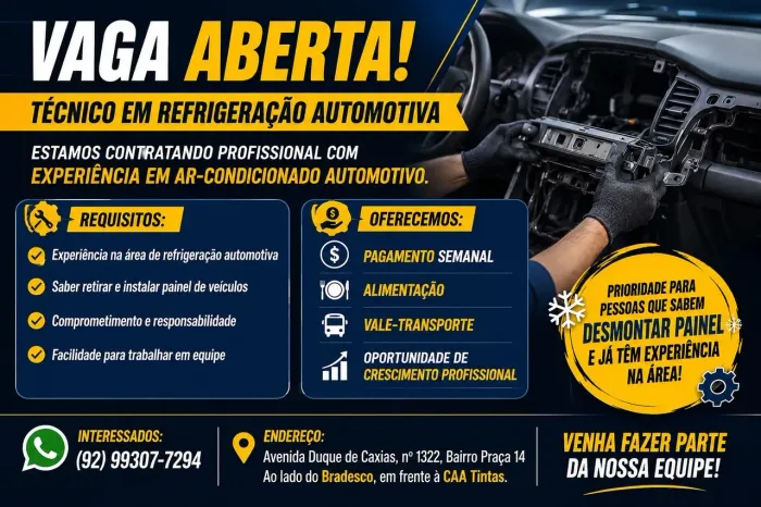 Contratamos Prestador de serviço para oficina de ar condicionado automotivo 