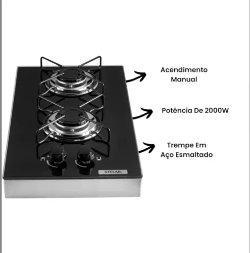 Stelar - Fogao A Gás Stelar 2 Queimadores Euro Preto