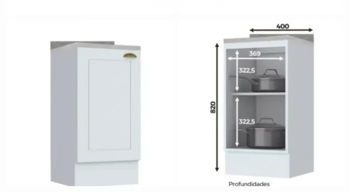Balcão Modulado 1 Porta cozinha americana  Henn (sem Tampo) Branco Fosco