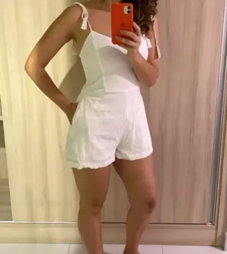 Macaquinho Branco em Linho Bluesteel com Amarração - Tam G | Desapego