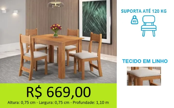 Mesa com 4 cadeiras temos a PRONTA ENTREGA