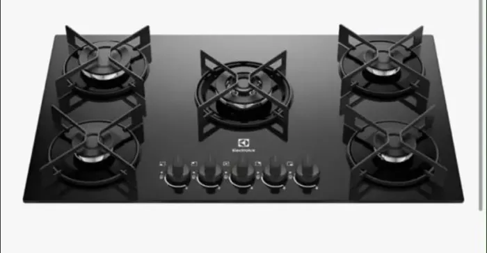 Cooktop 5 Bocas Gás Electrolux Mesa de Vidro Efficient Tripla Chama e Grade Aço Fosco