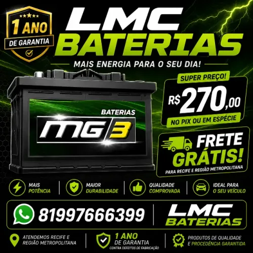 BATERIA 60AH MG3 NOVA COM ENTREGA GRÁTIS!