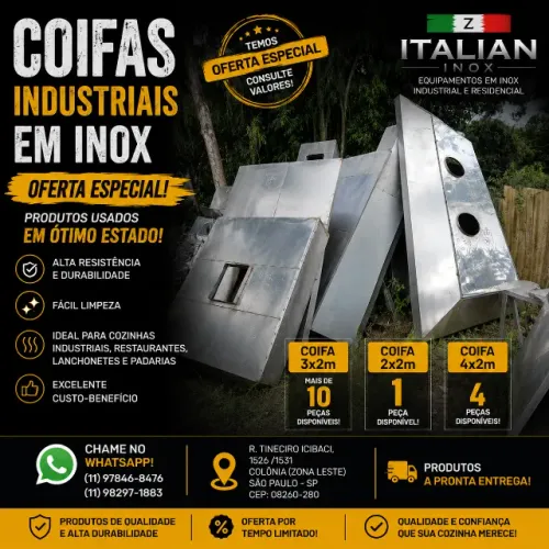 Coifas Industriais em Inox de 2, 3 e metros