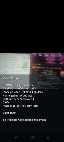 Vendo Pc gamer 12 geração Intel. GTX 960 como placa de vídeo e 20 gb de memoria ddr4