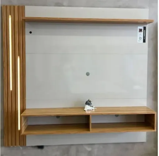 Painel Louvor Cinamomo Off white C/Led Ripado Para TV Até 65" Polegadas - Montagem Grátis