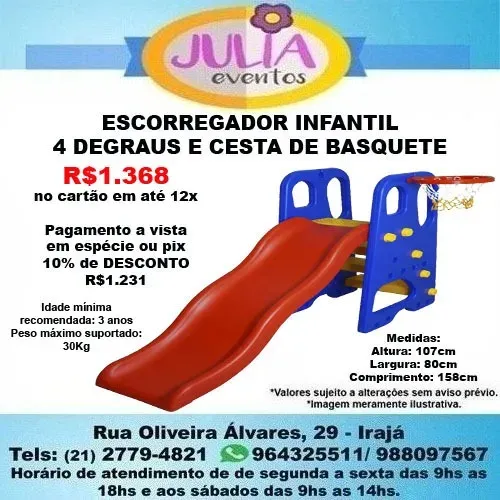Escorregador Infantil 4 Degraus e Cesta de Basquete
