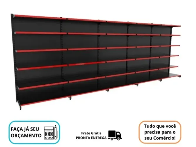 Gondola Preta Nova 5 Bandejas 1,70M