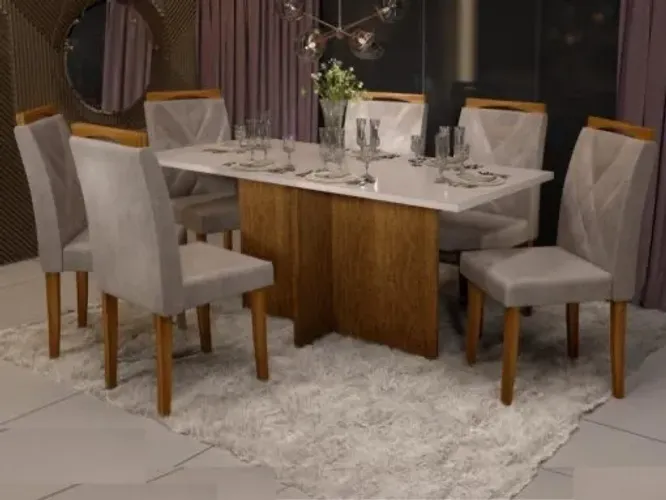 Mesa de Jantar Los Angeles 1.60×0.80 Com 6 Cadeiras em Madeira l654