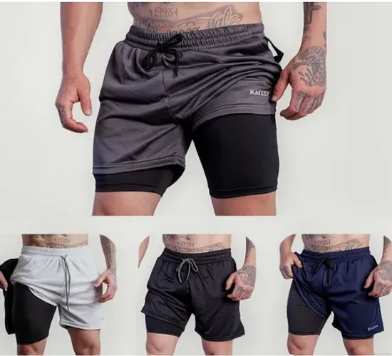 Bermuda Short 2 Em 1 Kaizen Masculino Dryfit Academia Treino Fitness Corrida z1340