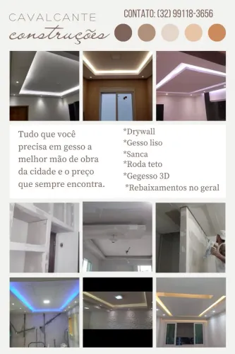 Forros de gesso, Divisórias em gesso, Molduras e Sancas Rebaixamento de teto e Gesso liso 