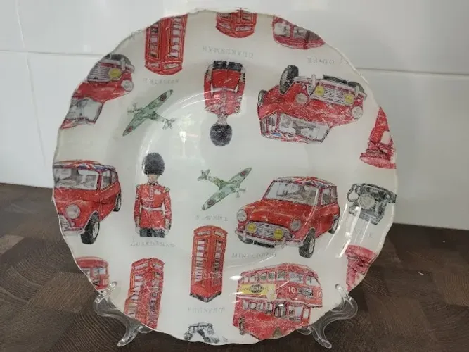 Prato Decorativo De Parede Decoupagem Inglaterra Vidro 23cm 