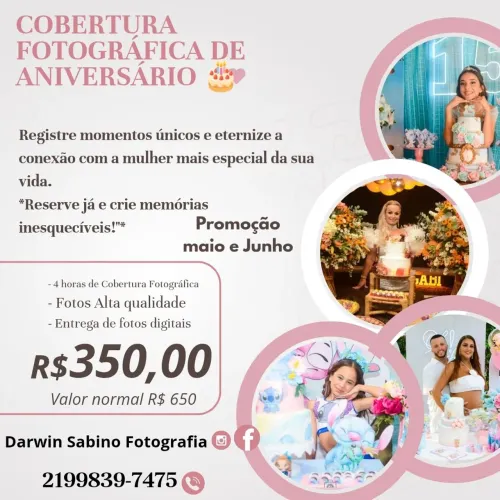 Promoção cobertura fotográfica de aniversário