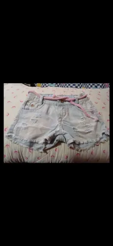 Short Jeans infantil Destroyed com Cinto de Corda  2 peças por 