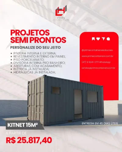 Kitnet 15m² em container - projeto semi pronto 