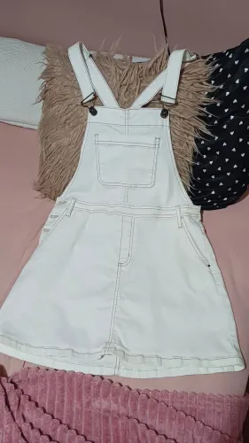 Vestido Jardineira Jeans Branco