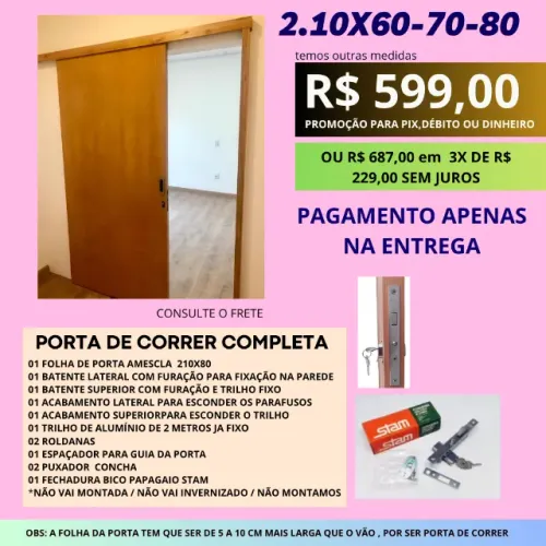 Porta Madeira correr amer 2.13 dir-esq com batente  pagamento na entrega frete a/c