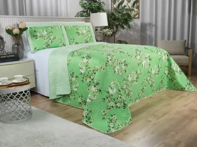 Kit: 1 Cobre-leito Casal Bouti de Microfibra Ultrasonic Estampada + 2 Porta-travesseiros -