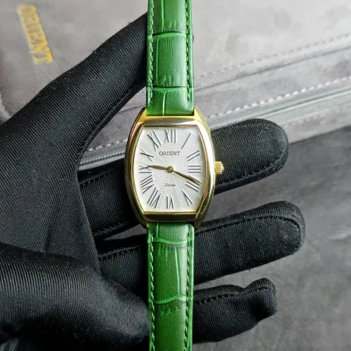 Relógio Orient Eternal Barril feminino dourado couro LGSC0024 S3EX