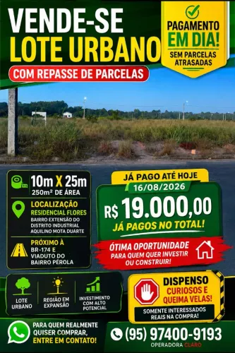 Vende-se lote urbano no LOTEAMENTO RESIDENCIAL FLORES - EXTENSÃO DO DISTRITO INDUSTRIAL
