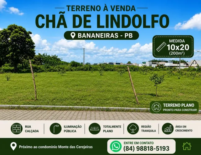TERRENO À VENDOA EM BANANEIRAS NA PARTE ALTA PLANA