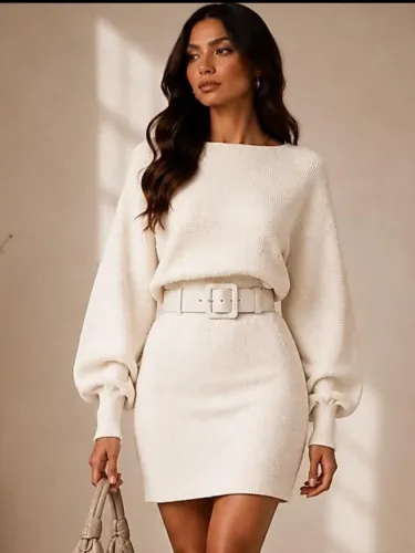 Vestido Tricô Elegante Off white 