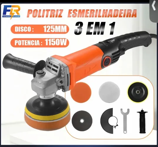 Politriz e Lixadeira Angular 1150W 125MM Profissional Automotiva Com Kit