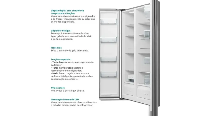 Geladeira 486L Philco Inverter Side by Side Inox