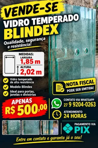 Dois vidros Blindex temperados verdes 1,85 m de largura por 2,40 de altura preço para