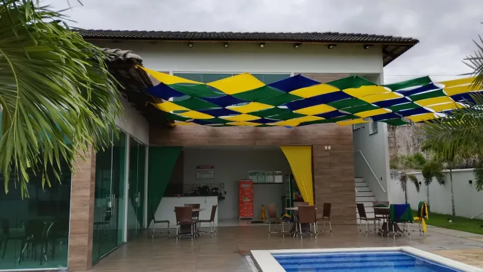 Decoração com malhas tensionadas tema copa do mundo 2026