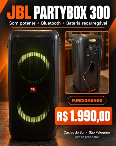 JBL PartyBox 300 - Bluetooth e bateria - Funcionando