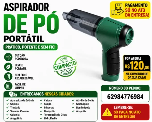ASPIRADOR DE PÓ PORTÁTIL - PRÁTICO E POTENTE!