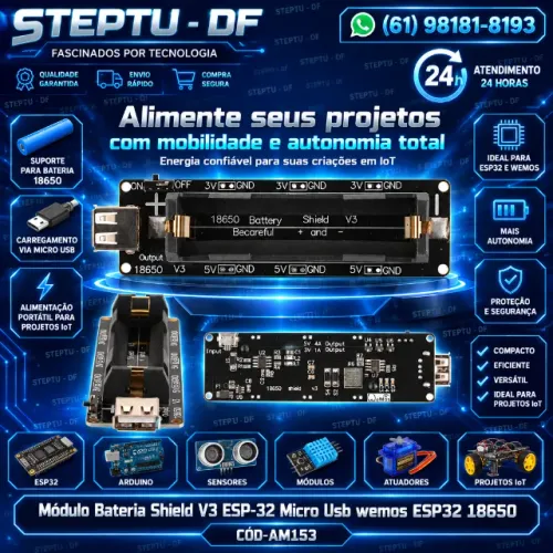 Módulo Micro Usb wemos ESP32 18650 Bateria Shield V3 ESP-32 Arduino Automação COD-AM153