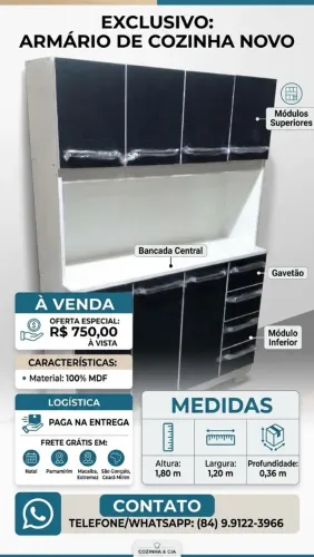 Oferta imperdível, armário de cozinha novo, frete grátis em Natal e grande Natal.