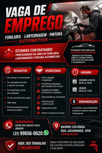 Vaga de Emprego- Funilaria/ Lanternagem/ Pintura Automotiva 