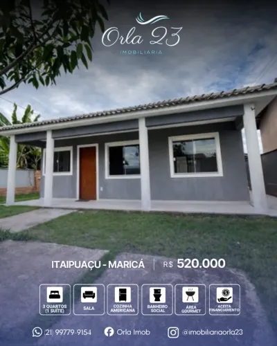 ITAIPUAÇU, ORLA 23 IMOBILIÁRIA VENDE! Linda casa linear com vista privilegiada em Maricá