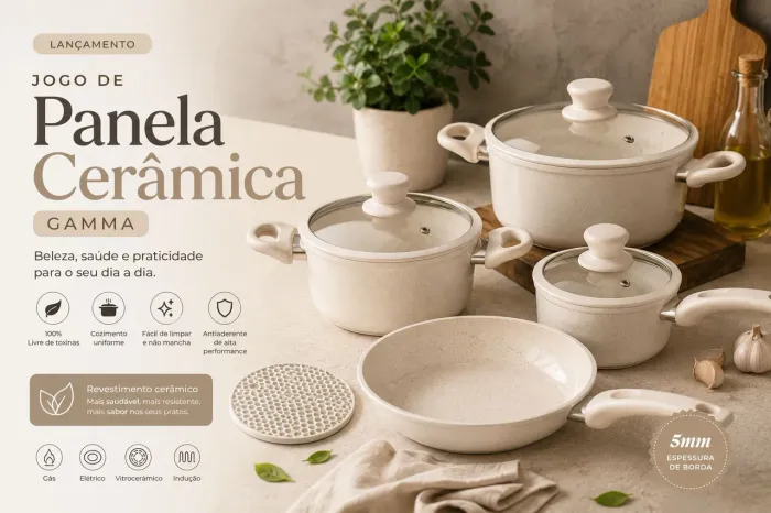 Jogo de panela cerâmica Gamma 5 peças