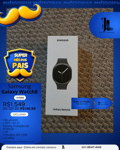 GALAXY WATCH8, 44MM, GRAFITE, LACRADO, EXCLUSIVO!