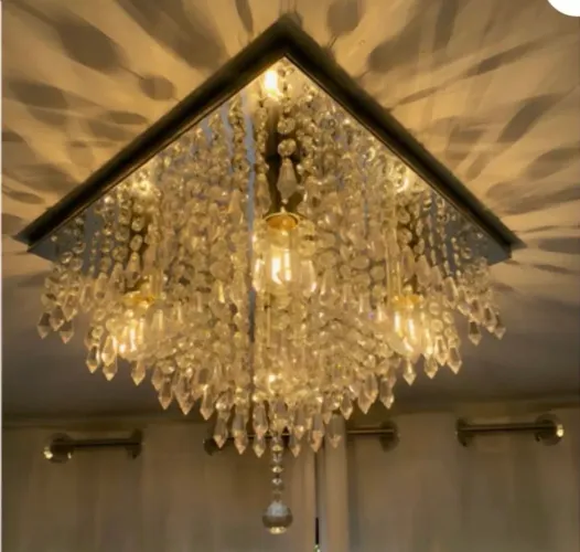 Lustre De Cristal Acrílico 40x40 Inox Espelhado