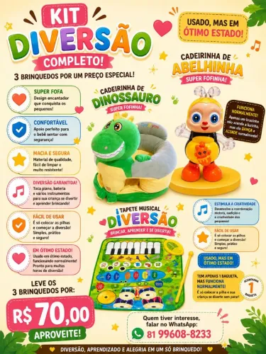 Kit cadeira de Dinossauro, abelha e tapete musical