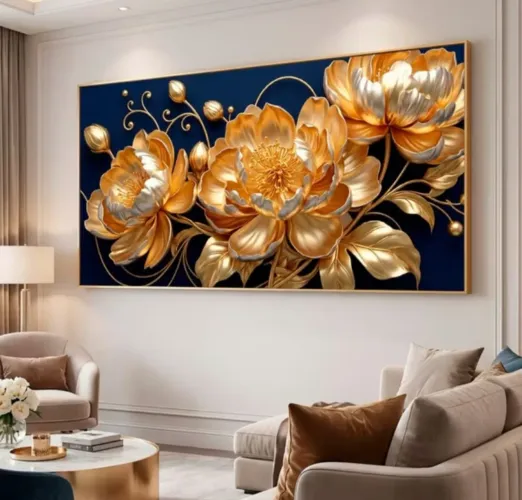 QUADRO DECORATIVO FLOR DOURADA SALA QUARTO ESCRITÓRIO