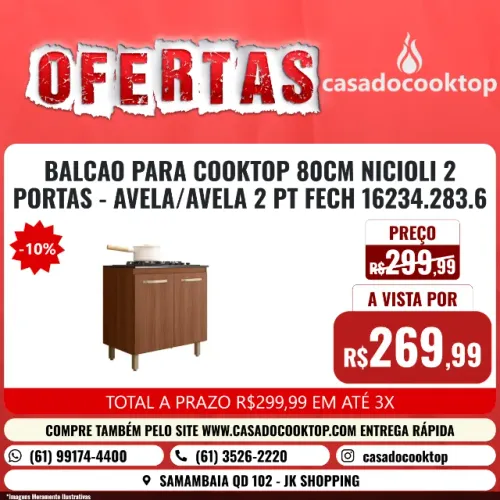 BALCAO PARA COOKTOP 80CM NICIOLI 2 PORTAS - AVELA/AVELA 2 PT FECH 16234.283.6
