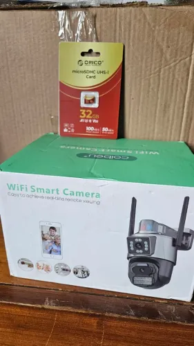 Câmera Externa Segurança 4k Led Lente Dupla Sirene Policial Cor Cinza