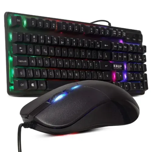 Kit Gamer Knup KP-TE118 Teclado ABNT2 LED RGB E Mouse Óptico 1600 DPI USB Para PC E Notebo