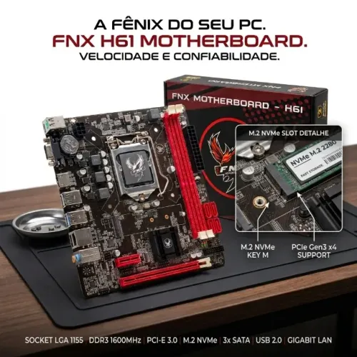 Placa Mae FNX H61 LGA 1155 DDR3 HDMI M.2 Gigabit Intel 2a 3a Geracao Micro ATX Desktop PC