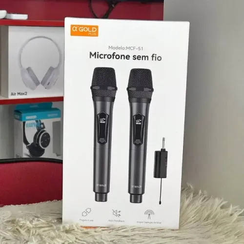 Kit 2 Microfones Sem Fio Profissional A'Gold MCF-51 - Recarregável com Receptor UHF