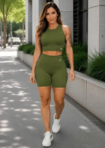 Conjunto Feminino Fitness com Bermuda Blackout Zero Transparência 
